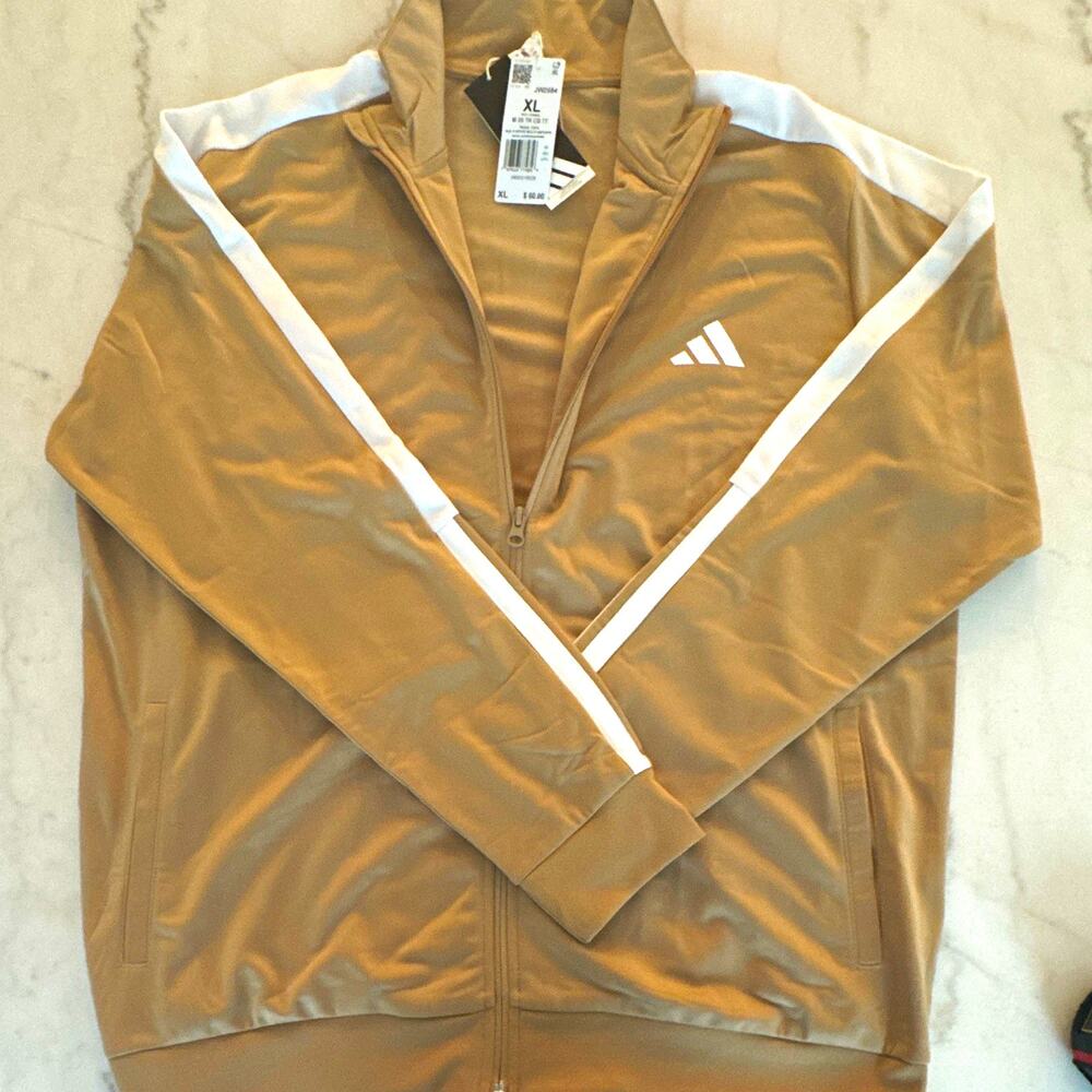 adidas Essentials Men's XL Colorblock Track Jacket Beige/White Full-Zip JW2984